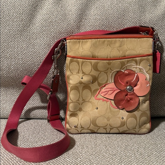 Coach Floral Beige and Pink Coral Crossbody Bag - Picture 1 of 13